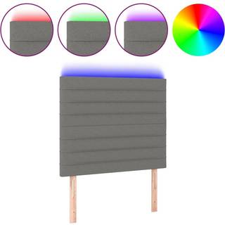 sengegavl med LED-lys 80x5x118/128 cm stof mørkegrå