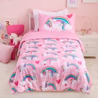 Joiiedomi Kid Twin Comforter Set - 5 stykker enhjørning Rainbow Bedding Set til drenge/piger - Super Soft Microfiber Bed i en taske med dyneplade