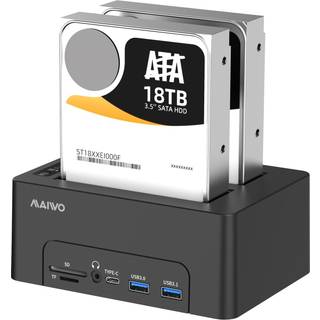 Maiwo HDD Dual dockingstation med klon 10Gbps HDMI 4K60Hz Giga Lan kortlæser SD og MicroSD USB HUB 2xUSB-A og 2xUSB-C