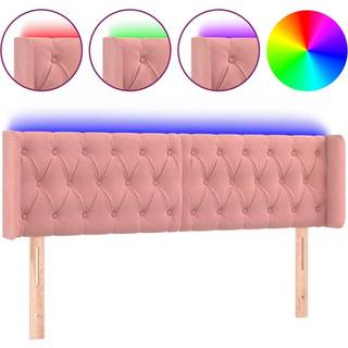 Sengegavl Med Led-Lys Fløjl - Lyserød / 147 x 16 x 78/88 cm