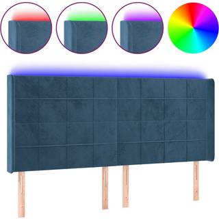 Sengegavl Med Led-Lys Fløjl - Mørkeblå / 163 x 16 x 118/128 cm