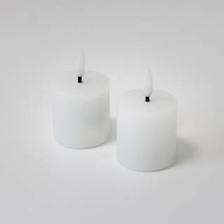 LED Bloklys, 2 stk, flammeeffekt, hvid - 5cm høj, Ø5cm, virker med fjernbetj, ægte stearin