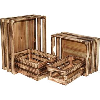 JUMBO HUMBLE Store, br?ndende tr?-opbevaringskasser, dekorativt s?t med 4 indlejrede tr?kasser til visning Rustik bondeg?rds-opbevaringsbokse i t