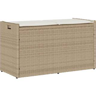 udendørs opbevaringsbænk med hynde 100 cm polyrattan beige