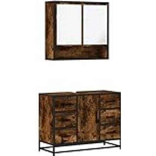 møbelsæt til badeværelse 2 dele konstrueret træ røget eg