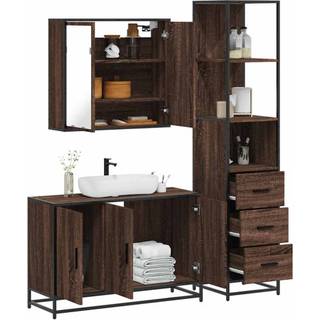 møbelsæt til badeværelse 3 dele konstrueret træ brunt egetræ