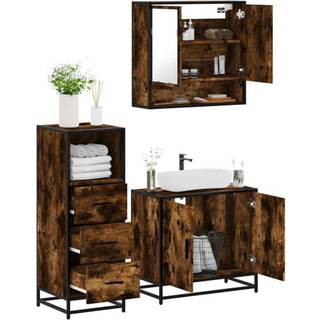 møbelsæt til badeværelse 3 dele konstrueret træ røget sonoma-eg