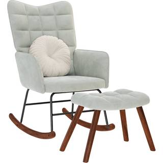 Gyngestol Fløjl - Lysegrå / Med fodskammel
