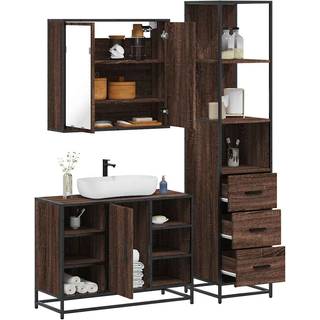 Møbelsæt Til Badeværelse 3 Dele Konstrueret Træ - Brun eg