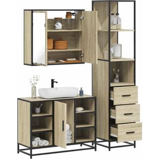 Møbelsæt Til Badeværelse 3 Dele Konstrueret Træ - Sonoma-eg