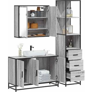 møbelsæt til badeværelse 3 dele konstrueret træ grå sonoma-eg