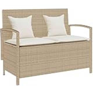 opbevaringsbænk til haven med hynde polyrattan beige