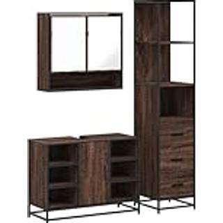 møbelsæt til badeværelse 3 dele konstrueret træ brunt egetræ