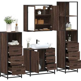Møbelsæt Til Badeværelse 4 Dele Konstrueret Træ - Brun eg