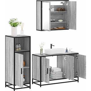 Møbelsæt Til Badeværelse 3 Dele Konstrueret Træ Røget Sonoma-Eg - Grå sonoma-eg