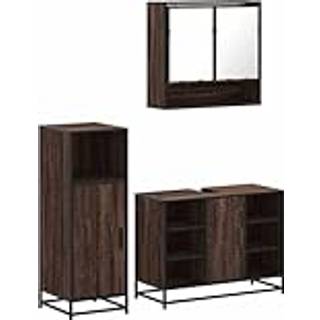 møbelsæt til badeværelse 3 dele konstrueret træ brunt egetræ