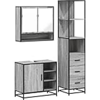 møbelsæt til badeværelse 3 dele konstrueret træ grå sonoma-eg
