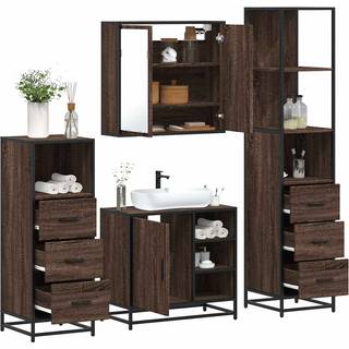 møbelsæt til badeværelse 4 dele konstrueret træ brunt egetræ