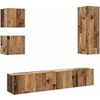 5-delt TV-skabssæt Vægmonteret gammelt træ egetræsfarve