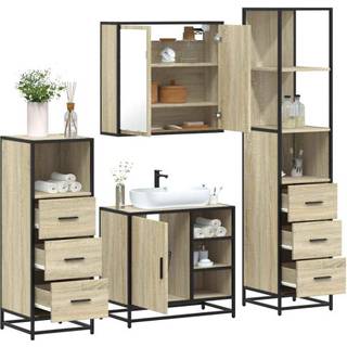 møbelsæt til badeværelse 4 dele konstrueret træ sonoma-eg