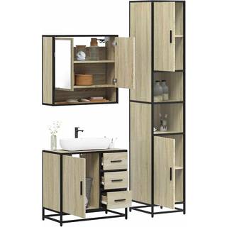 møbelsæt til badeværelse 3 dele konstrueret træ sonoma-eg