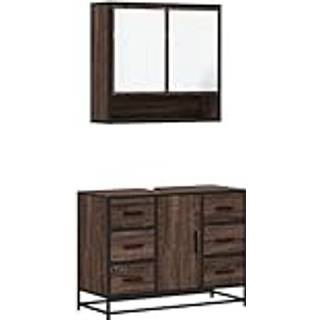 møbelsæt til badeværelse 2 dele konstrueret træ brunt egetræ