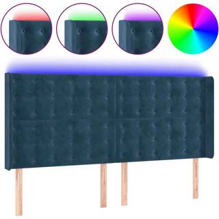 Sengegavl Med Led-Lys Fløjl - Mørkeblå / 203 x 16 x 118/128 cm