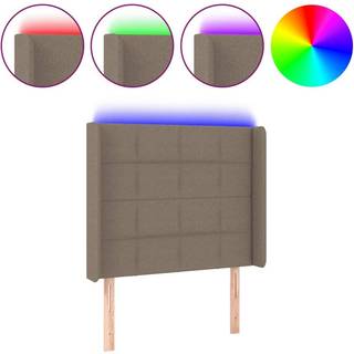 sengegavl med LED-lys 93x16x118/128 cm stof gråbrun