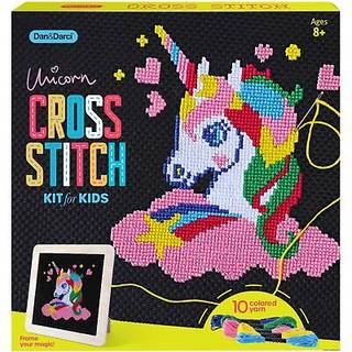 Dan & Darci Unicorn Cross Stitch Kit til børn - Sjovt håndværk til piger 8-12 - 9 år gammel pige fødselsdagsgaver - Broderi -sæt til begyndere -