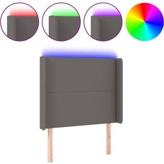 Sengegavl Med Led-Lys Kunstlæder - Grå / 83 x 16 x 118/128 cm