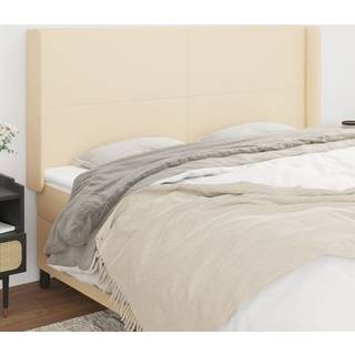 Sengegavl Med Kanter 83X16X78/128 Cm Stof - Creme / 183 x 16 x 118/128 cm