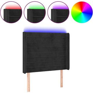 sengegavl med LED-lys 83x16x118/128 cm fløjl sort