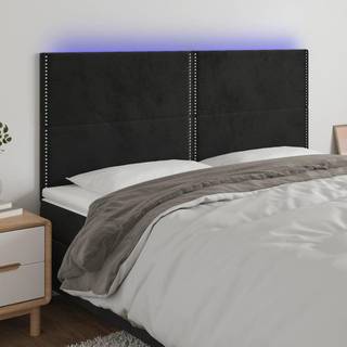 Sengegavl Med Led-Lys Velour - Sort / 180 x 5 x 118/128 cm