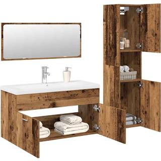 møbelsæt til badeværelse 4 dele konstrueret træ antikt træ