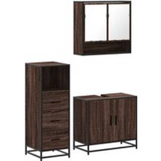 møbelsæt til badeværelse 3 dele konstrueret træ brunt egetræ