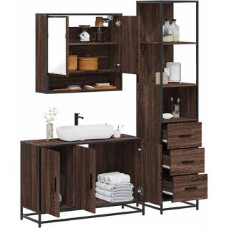 møbelsæt til badeværelse 3 dele konstrueret træ brunt egetræ