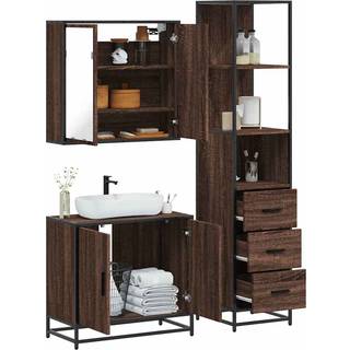 Møbelsæt Til Badeværelse 3 Dele Konstrueret Træ - Brun eg