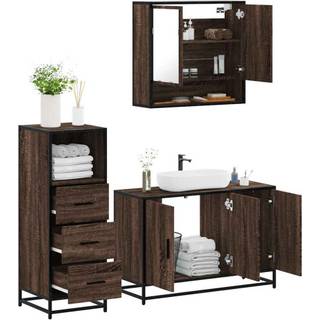 møbelsæt til badeværelse 3 dele konstrueret træ brunt egetræ