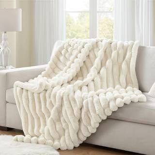 Hyde Lane Ultra Soft Faux Rabbit Pels kast Tæppe Varmt plys stribede tæpper - Luksus boligindretning Fluffy kaster til sofa stol sofa 750 gsm (fl