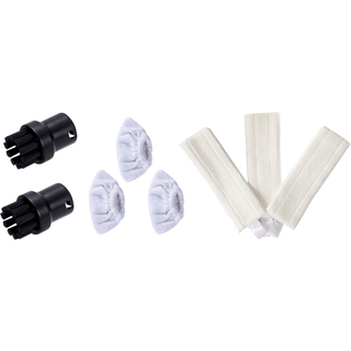 Kärcher SC Damprenser Tilbehørspakke - 2-Pak Rundbørste Mundstykke, 3 Klude & 3 Mikrofiber Mopper, Sort