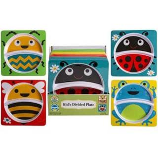 Regent Kids Divided Plates 4 Söta mönster Lady Bug Bumble Bee Happy Bug och en glad groda färgglad och rolig