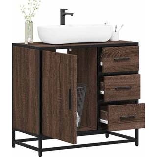skab til håndvask til badeværelse 65x33x60 cm brunt egetræ