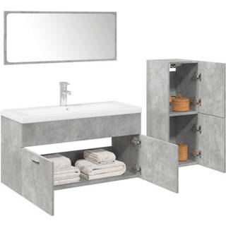 Møbelsæt Til Badeværelse 4 Dele Konstrueret Træ Betongrå
