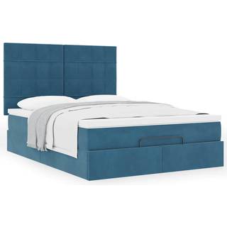 Osmannisk Sengeramme Med Madrasser Fløjl Mørkeblå - Blok med firkanter / 140 x 190 cm