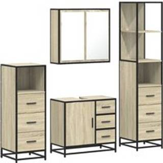 møbelsæt til badeværelse 4 dele konstrueret træ sonoma-eg