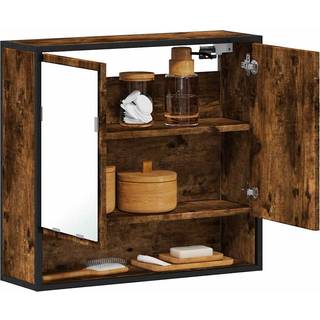 badeværelsesskab + spejl 65x20x60 cm konstrueret træ røget eg