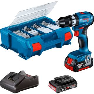 Bosch 18v slagboremaskine gsb 18v-45 inkl 2x4ah batterier lader  og 82 stk tilbehør