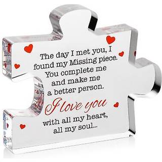 Jeg elsker dig gaver til ham hende - 3.35 """" X 2.76 """" Akrylpuslespil Stand med trykt besked - f?dselsdagsbryllup til k?reste k?reste - jeg elske