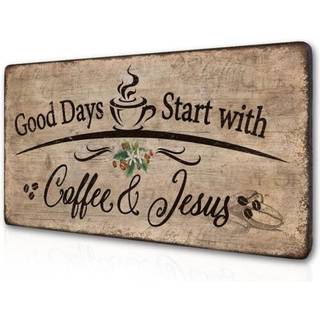 Kaffebarens indretning rustik v?g h?ngende tr? plaque kaffeskilt - gode dage starter med kaffe og Jesus - kaffetilbeh?r til hjemme kaffestation k