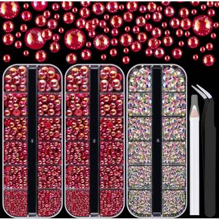 4000pcs fladback rhinestones og halv runde perler s?t #34 Multi size glas AB krystaller plast flad ryg r?dt ab kuppel perle med pickup blyant og